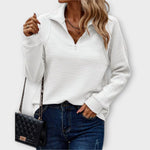 Damen Sweatshirt mit Reissverschluss und Stehkragen aus Rippstruktur