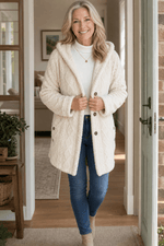 Damen Strickstruktur Longline Mantel mit Kapuze