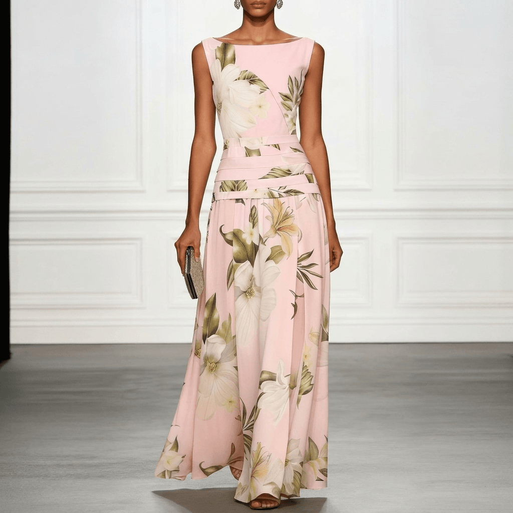 Blumen Maxikleid Ärmellos mit V-Ausschnitt für den Herbst