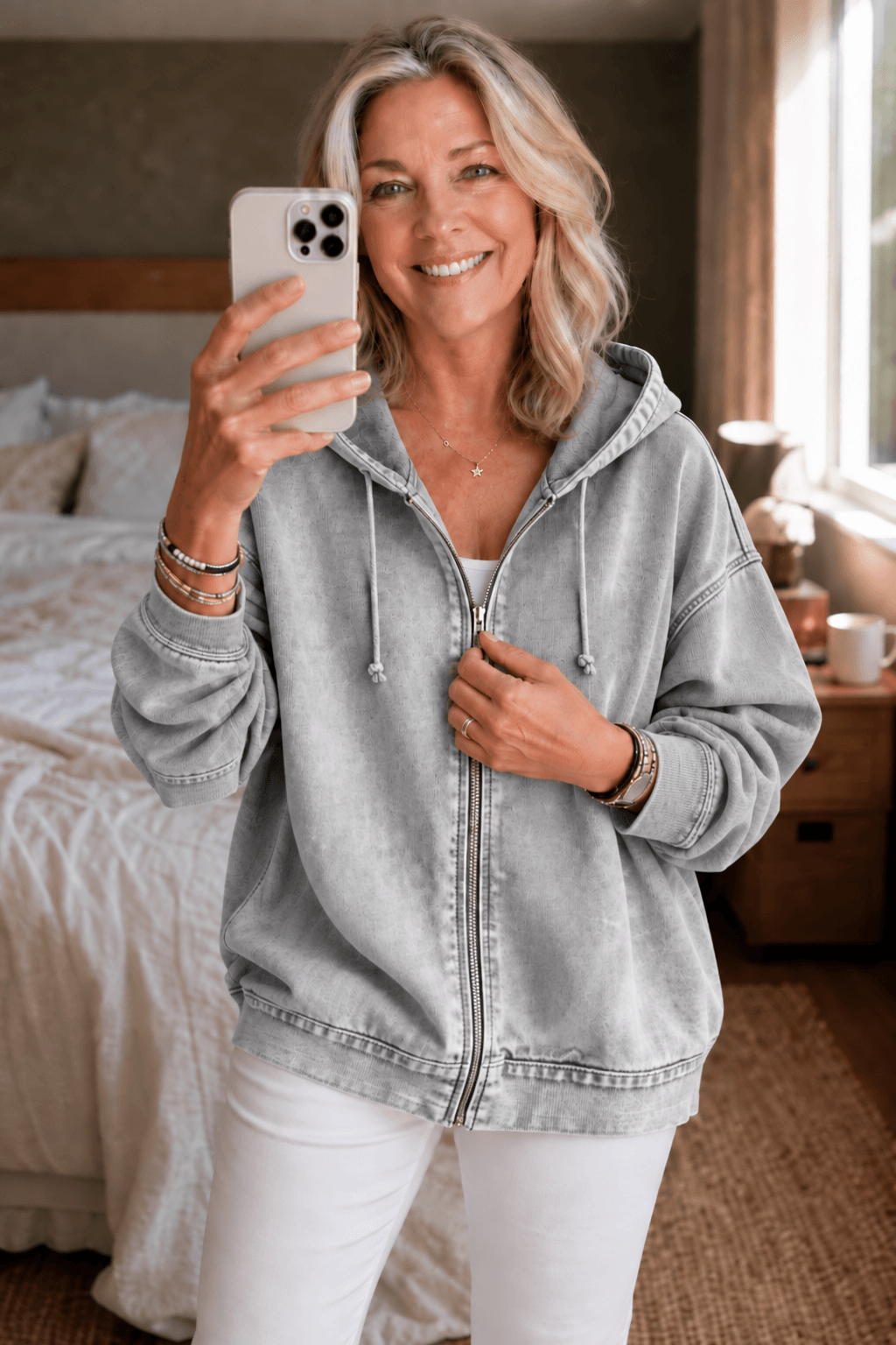 Damen Kapuzenjacke mit Reissverschluss und Waschoptik