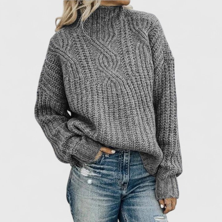 Aerynna Stehkragen-Wollpullover mit Zopfmuster für Damen