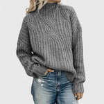 Aerynna Stehkragen-Wollpullover mit Zopfmuster für Damen