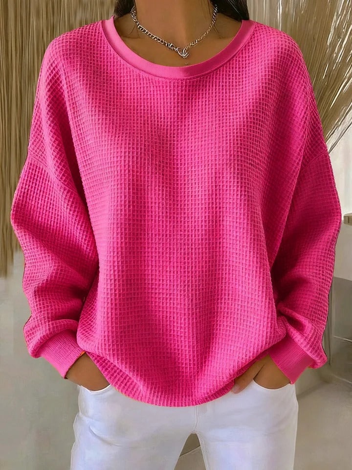 Lucille Oversize Waffelstrick Pullover mit Rundhalsausschnitt