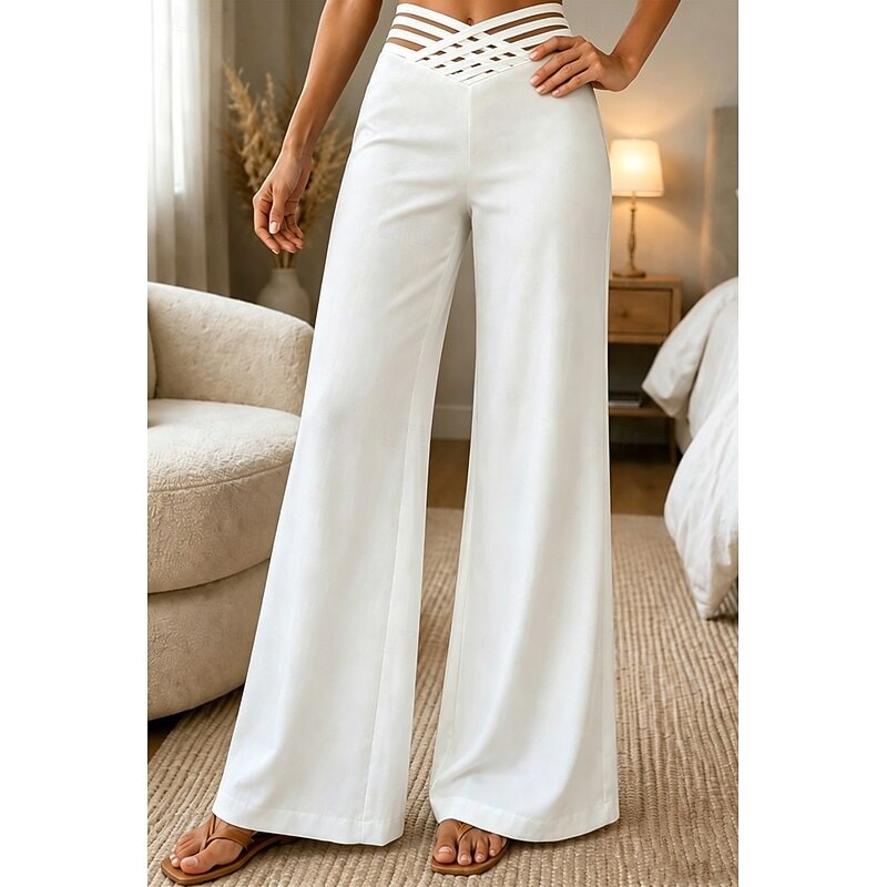 Sienna High-Waisted Wide-Leg Stoffhose mit Kreuzbund für Damen