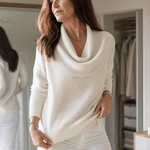 Draveline Wasserfallkragen Strickpullover für Damen aus Polyester-Elasthan