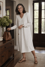 Curvella A-Linien Strickkleid mit V-Ausschnitt Midi für Damen