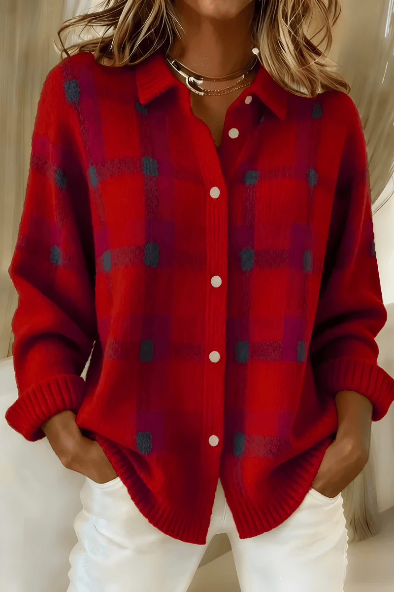Anna Karierte Strickjacke mit Knopfleiste für Damen