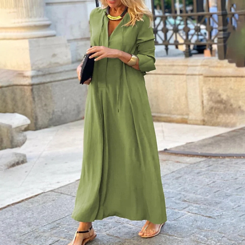 Fliessendes Maxikleid mit V-Ausschnitt für Damen im Herbst
