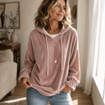 Kapuzensweatshirt mit Rüschenbündchen aus Samt für Damen
