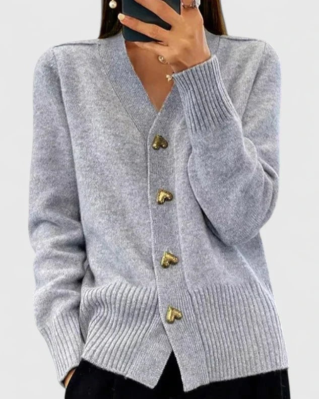 Lillyanne Herzknopf Strickjacke für Damen mit V-Ausschnitt