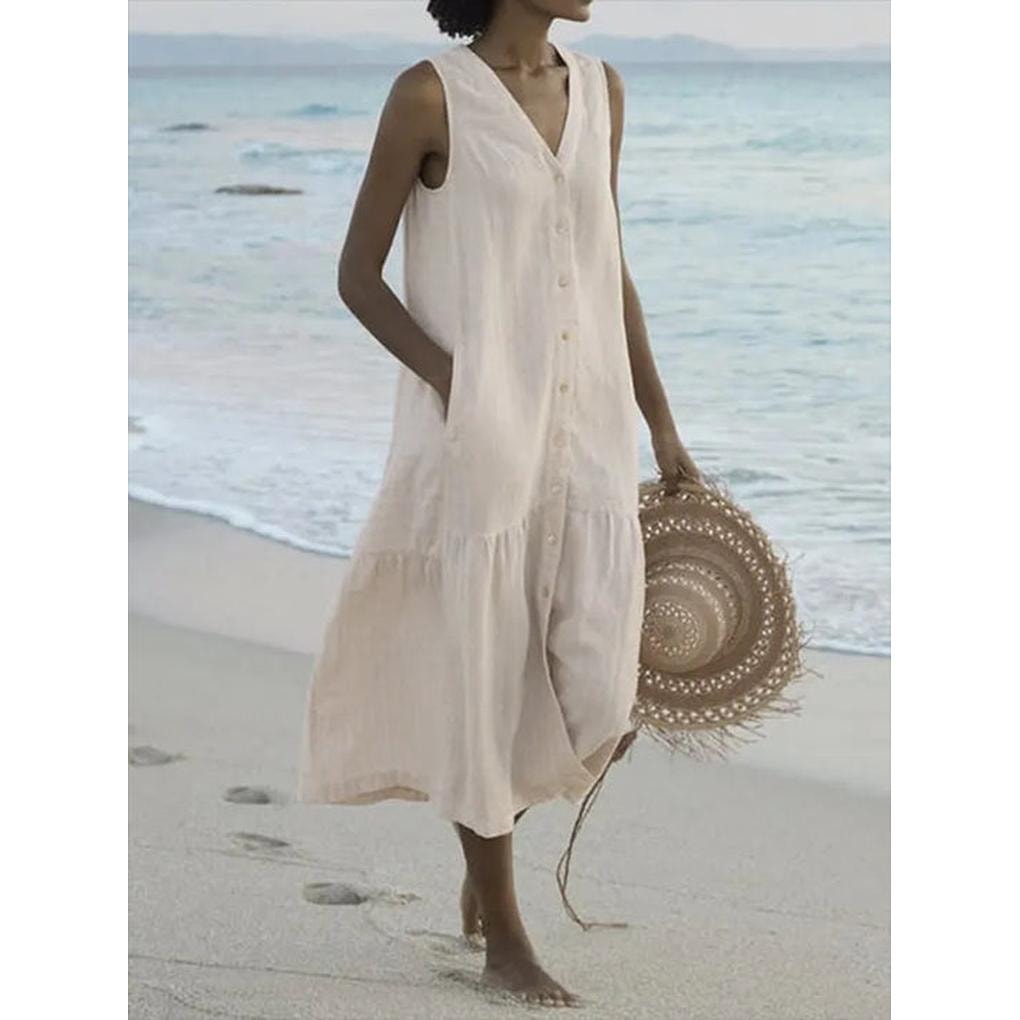 Damen Midikleid mit V-Ausschnitt und Knopfleiste für den Herbst