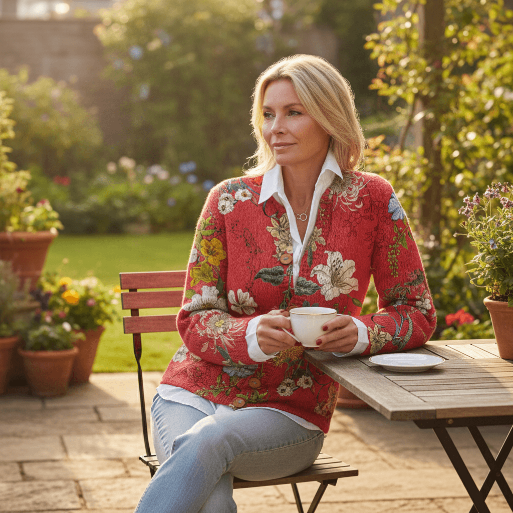 Lena Geblümte Strickjacke mit Knopfleiste für Damen im Relaxed Fit