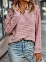 Damen Pullover mit Half-Zip Kragen und Strukturiertem Rippmuster
