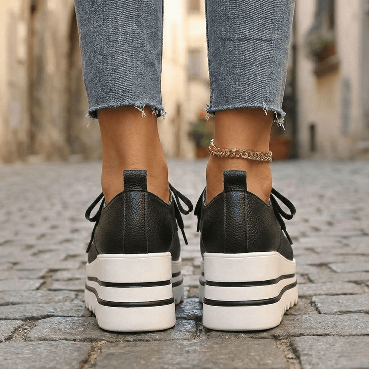 Elara Damen Komfortschuhe aus Kunstleder mit Plateausohle im Oxford-Stil