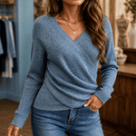 Wickel-Strickshirt mit V-Ausschnitt für Damen aus Feinstrick