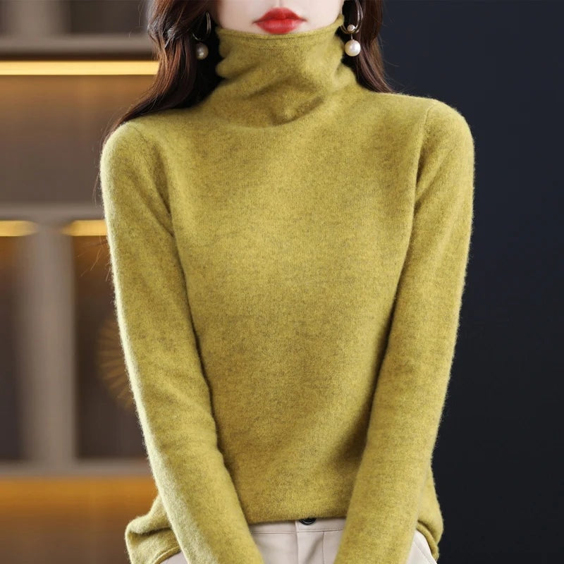 Damen Rollkragen Wollpullover aus Feinstrick mit Merinowolle