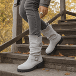 Damen Winterstiefel aus Veloursleder mit Strickbündchen und Profilsohle im Slouch-Design