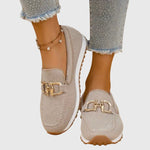 Bequeme Damen-Loafer-Sneaker mit Metall-Bit-Schnalle