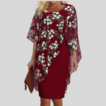 Damen-Herbstkleid mit Blumenprint und Chiffon-Cape-Ärmeln