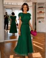 Plissiertes Maxikleid mit Rüschenärmeln für Damenabendanlässe