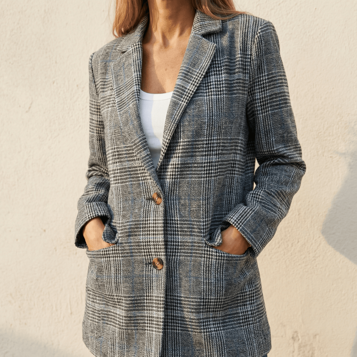Ellara Lockerer Glencheck-Blazer mit Reverskragen aus Polyester-Webstoff für Damen