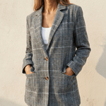 Ellara Lockerer Glencheck-Blazer mit Reverskragen aus Polyester-Webstoff für Damen