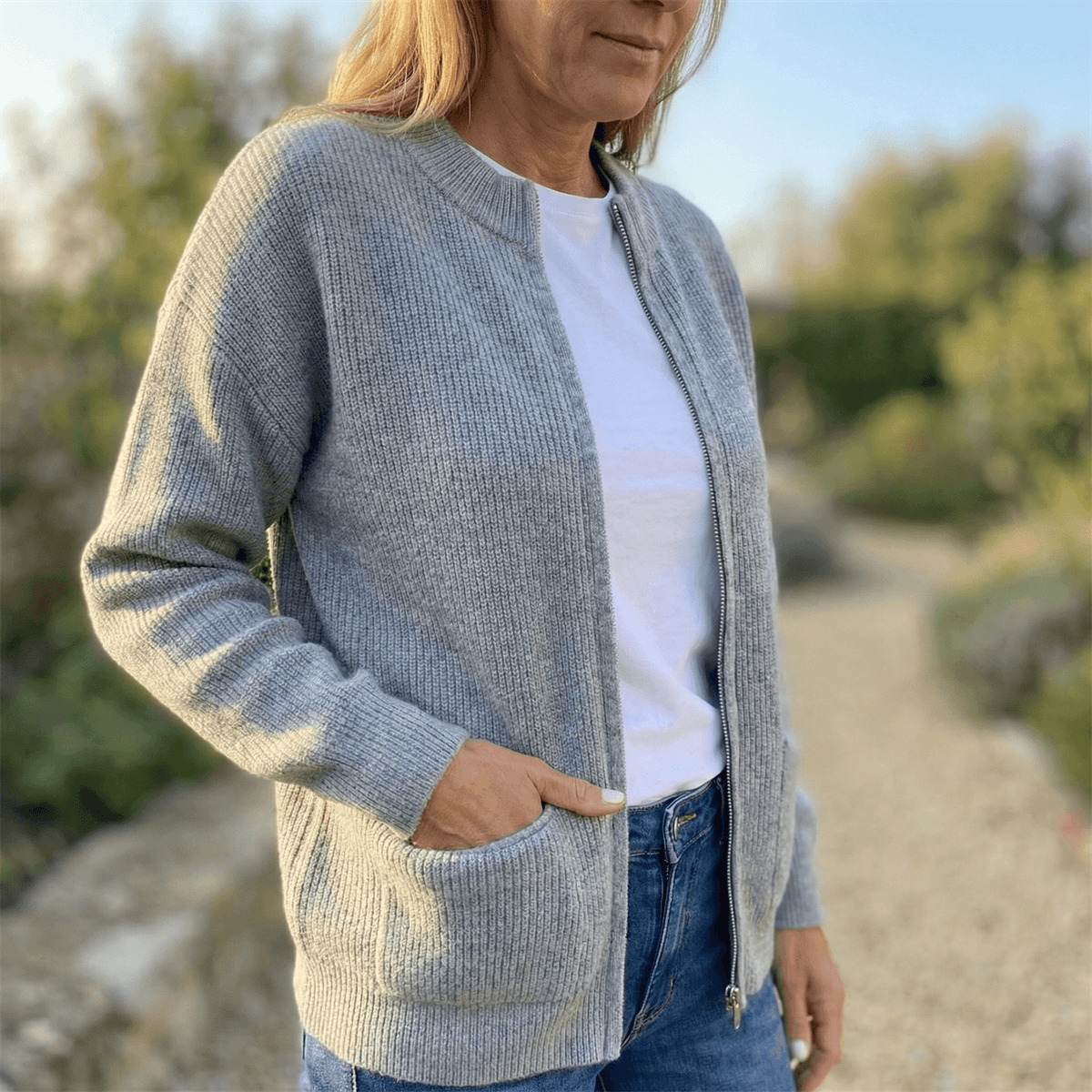 Covena Ripp-Strick Damen Strickjacke mit Reissverschluss und Taschen