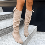Kniehohe Wildleder-Stiefel mit Schnalle für Damen im Casual-Stil