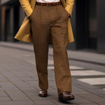 Herren Karo-Stoffhose mit geradem Bein und Bundfalte