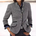 Wollblazer mit Stehkragen und Kontrastpaspel für Damen