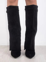 Damen Winterstiefel aus Wildleder mit Umschlag-Schaft und Blockabsatz