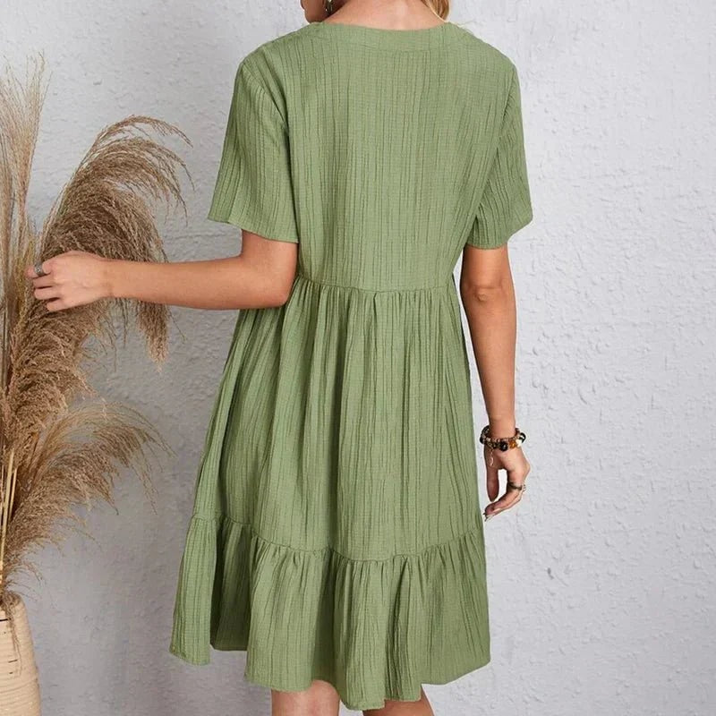 Figurformendes Retro-Herbstkleid mit V-Ausschnitt und Bauchkontrolle aus Stretchstoff