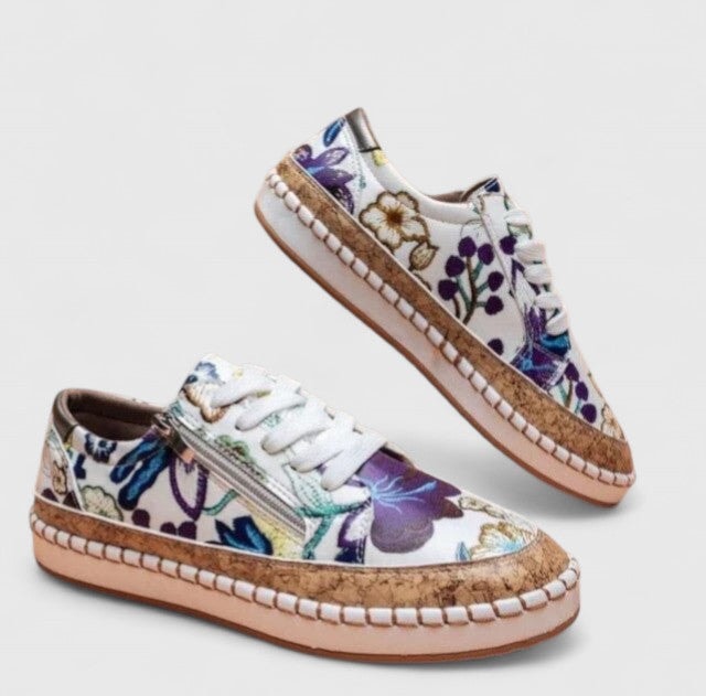 Olisette Damen Komfortschuhe mit Blumenstickerei und Plateausohle