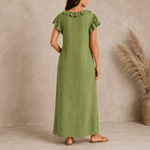 Rüschen-Maxikleid mit V-Ausschnitt und Taschen für Damen