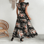 Geblümtes Wickel-Maxikleid mit Rüschenärmeln für den Herbst