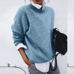 Langer Rundhals Strickpullover für Damen mit lockerer Passform