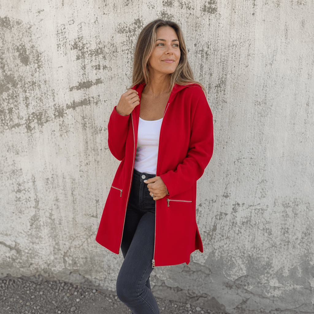 Longline Kapuzenjacke mit Reissverschluss und Taschen