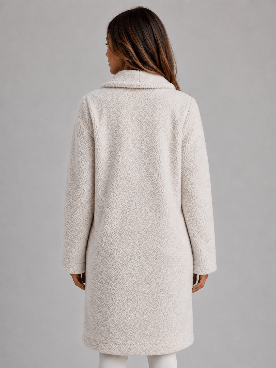 Langer Teddy-Fleece Mantel mit Knopfleiste und Kragen