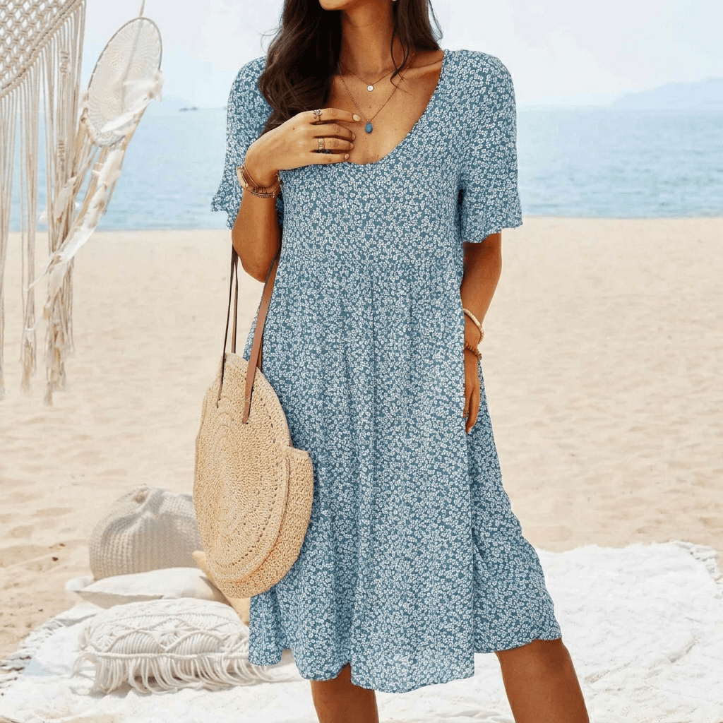 Übergrössen Maxikleid mit V-Ausschnitt und Print für den Herbst