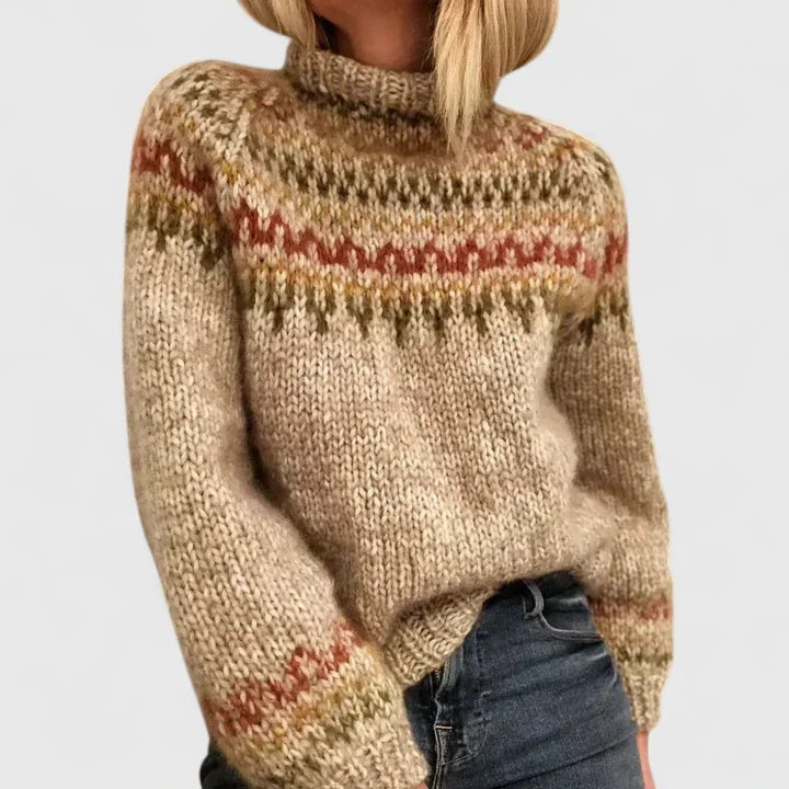Corinthya Nordic Fair-Isle Rollkragen-Wollpullover für Damen