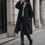 Kapuzen-Midi-Trenchcoat für Damen aus Baumwollmischung mit Kordelzug in der Taille