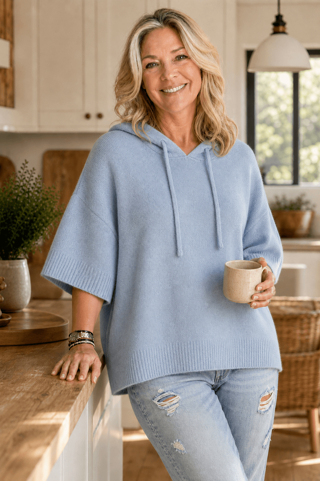 Kapuzenpullover mit Kordelzug und Strickstruktur für Damen