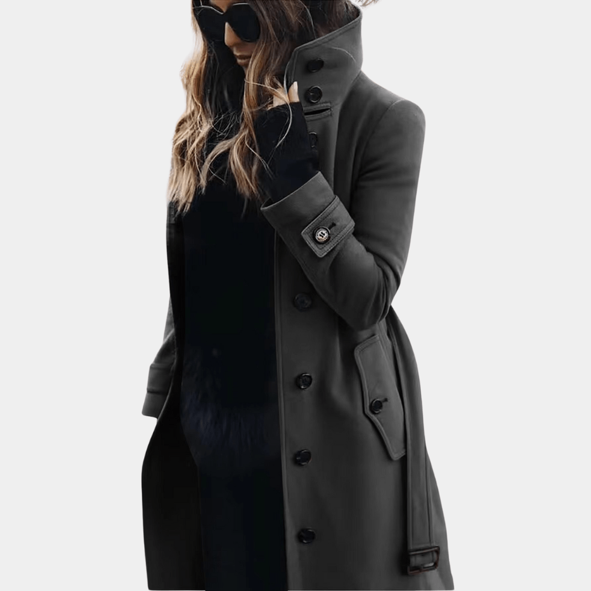 Taillierter Trenchcoat für Damen mit Gürtel Sturmklappe und gestepptem Futter