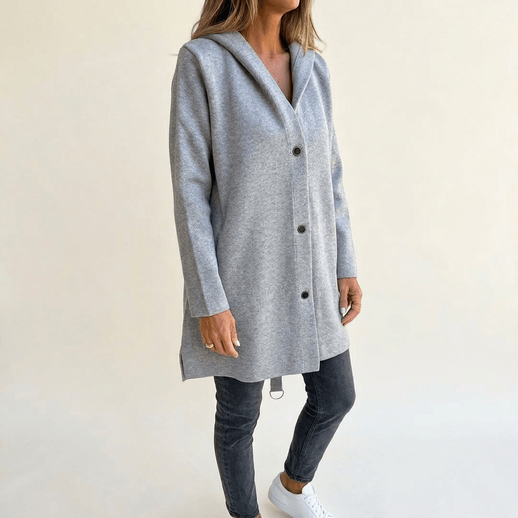 Damen Strickjacke mit Kapuze und Knopfleiste im Longline-Schnitt
