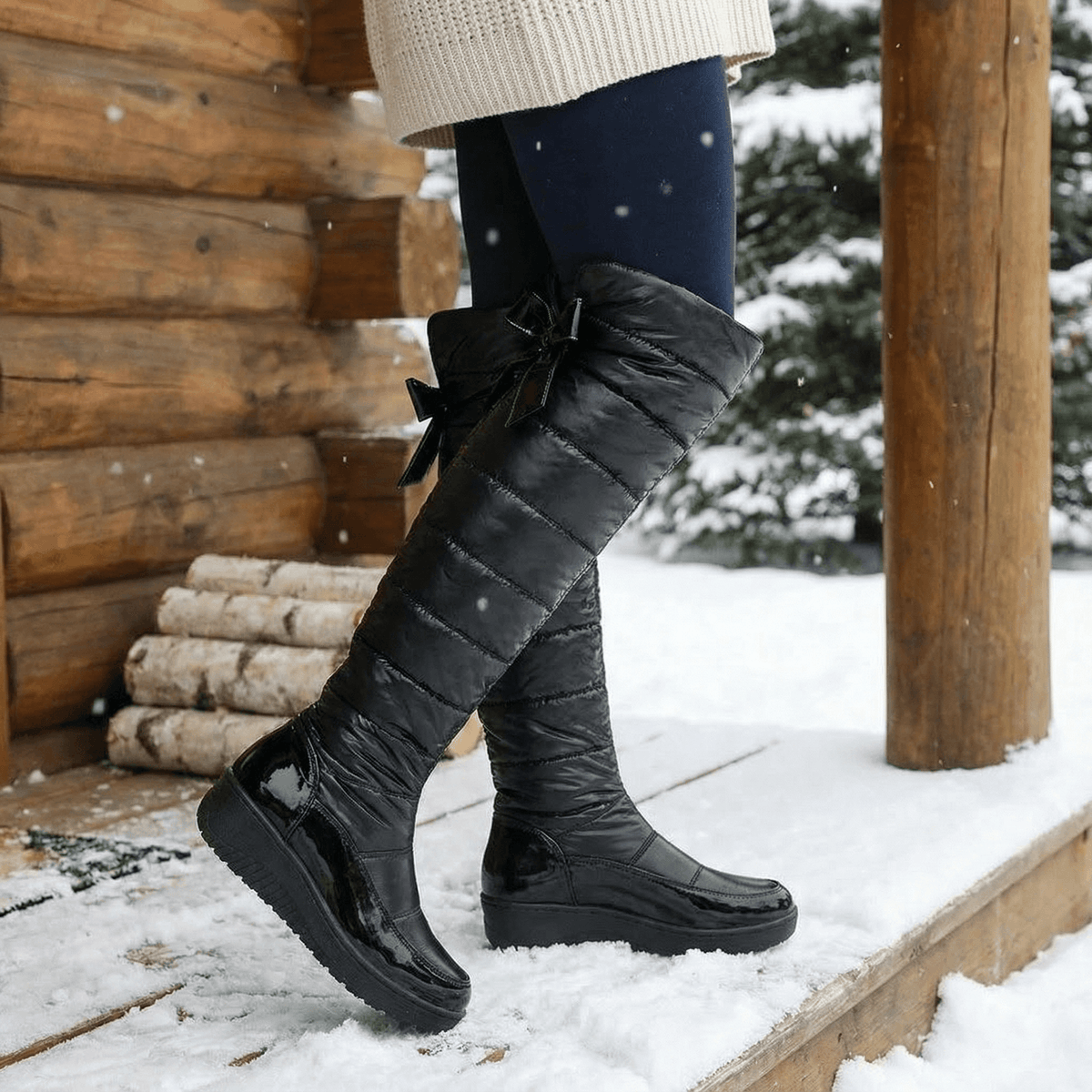 Fellgefütterte Kniehohe Overknee-Stiefel für Damen mit Steppdesign