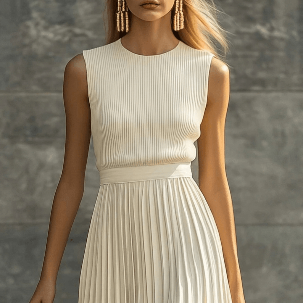 Bernadette Plissiertes Maxikleid für den Herbst mit fliessender Silhouette