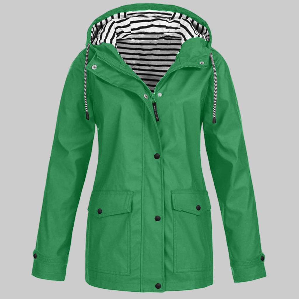 Wasserdichte Damen-Regenjacke mit Kapuze und Reissverschluss aus Polyester