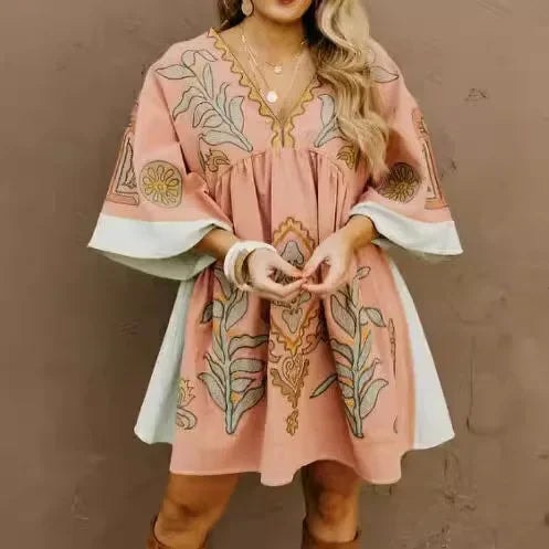 Selina Boho Kleid mit Stickerei für Herbst und Freizeit