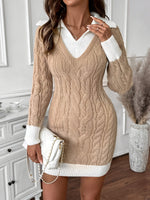 Adelia Zopfmuster-Strickkleid mit Kontrastkragen für Damen
