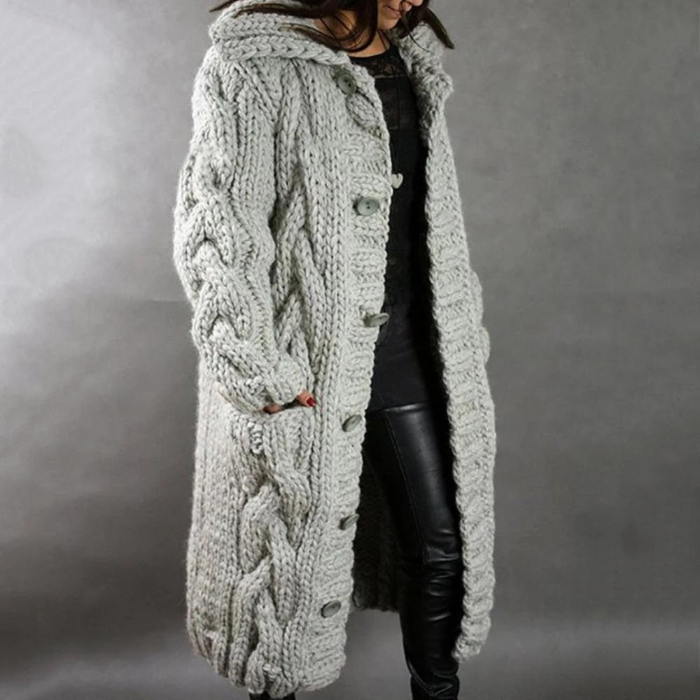 Chunky Grobstrick-Cardigan mit Kapuze und Knopfleiste für Damen